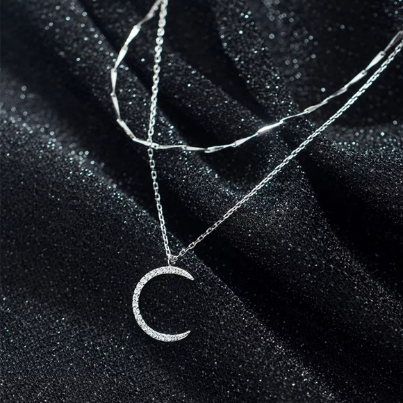 Boutique Jewelry - NEW | Crescent Moon Multi Layer Pave Diamond Necklace